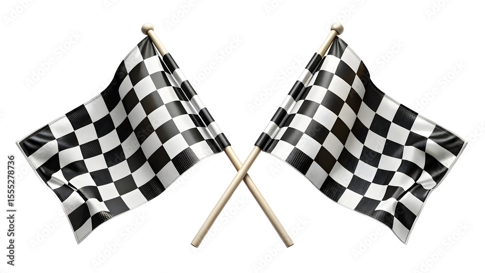 Fototapeta premium Two Crossed Checkered Racing Flags – Finish Line Symbol on Pure White Background