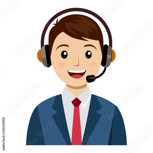 Young man with headset providing friendly customer service in bright and clean white studio