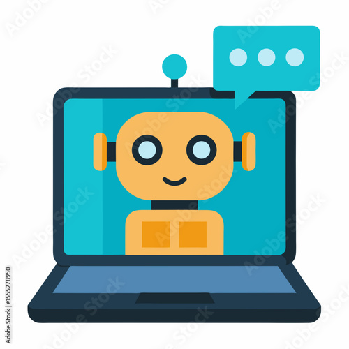 Friendly robot chatbot on laptop screen