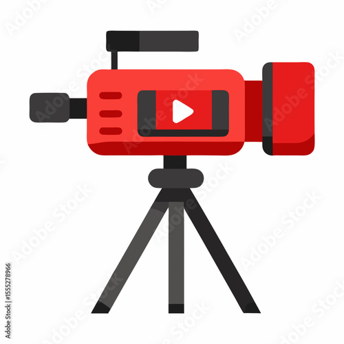 Red video camera on tripod with play button