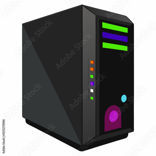 Modern black computer tower with colorful lights