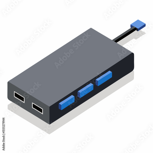 Isometric illustration of a usb hub with multiple ports