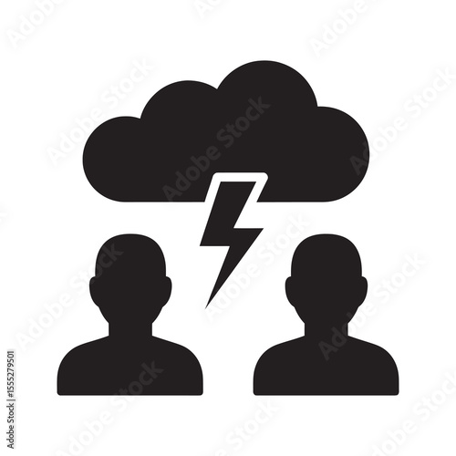 Conflict disagreement icon with two people arguing representing a debate problem and a communication breakdown between team members vector solid glyph icon