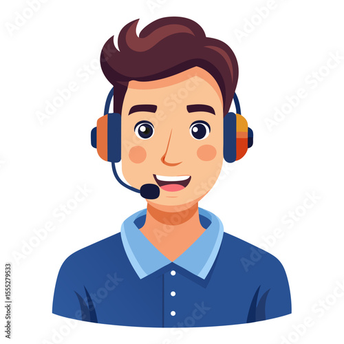 Confident male customer support specialist wearing headset offering helpful service on white background