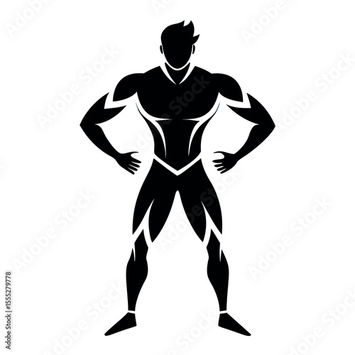 Strong Male Figure Silhouette Vector - Muscular Man Pose for Fitness, Strength & Bodybuilding isolated on white background
