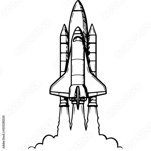 Minimalist Rocket Launch Line Art Silhouette
