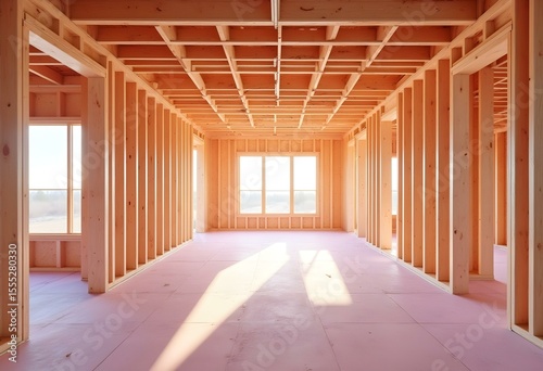 Unfinished New Construction Framing – Exposed Wooden Studs and Building Structure

