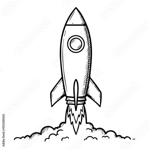 Minimalist Rocket Launch Line Art Silhouette