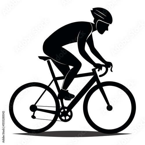 Cyclist Riding Road Bike Silhouette Vector - Sportive Man on Bicycle, Cycling Hobby & Healthy Lifestyle isolated on white background
