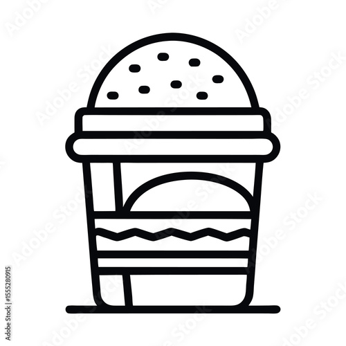  Takeaway Cup with Burger Outline Icon - Modern Line Art Fast Food Vector  isolated on white background