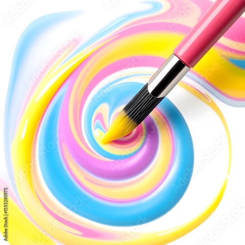 Paintbrush Swirling Vibrant Liquid Colors Glossy Abstract Close Up