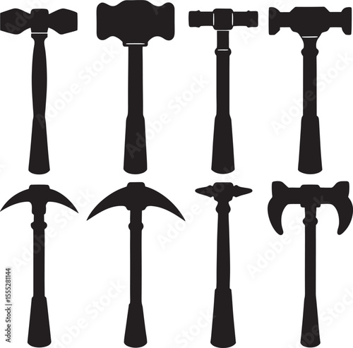 Silhouette Hammer and Axe Heads Set – Vector Tool and Weapon Collection 