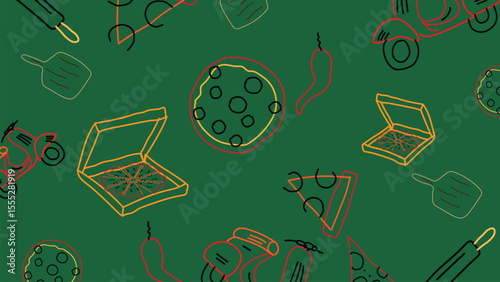 Pizza delivery green line art background