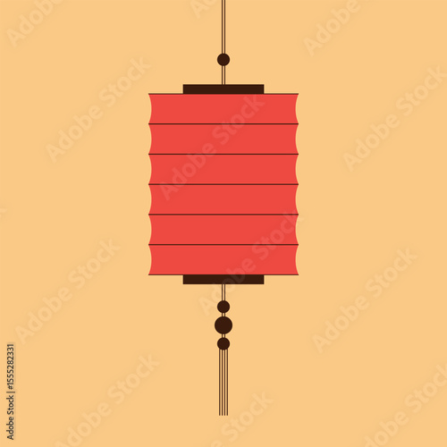 Chinese lantern with tassels. Hanging paper lamp for Chinese New Year celebration, music festival. Vector illustration.