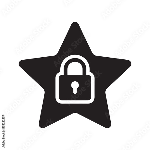 Favorite security icon with a star and padlock for bookmarking private content or creating a secure list of preferred trusted items vector solid glyph icon
