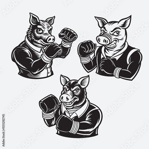 Pig silhouette wearing boxing gloves punching 