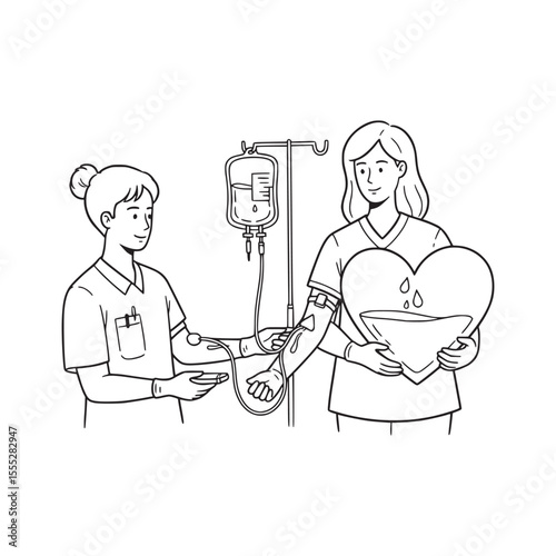 Medical nurse assisting woman during blood donation campaign, Vector Illustration