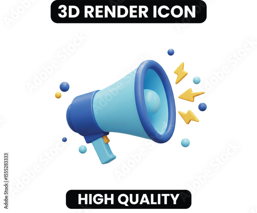 Modern 3D Blue Megaphone for Social Media Sharing. A fun and engaging icon for announcements, viral news, and creating a buzz online. Represents a positive and celebratory message.