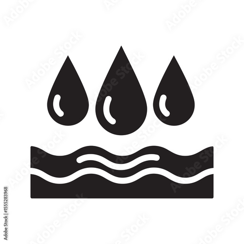 Water repellent surface icon with drops on a wavy texture symbolizing hydrophobic properties and resistance to liquid penetration vector solid glyph icon