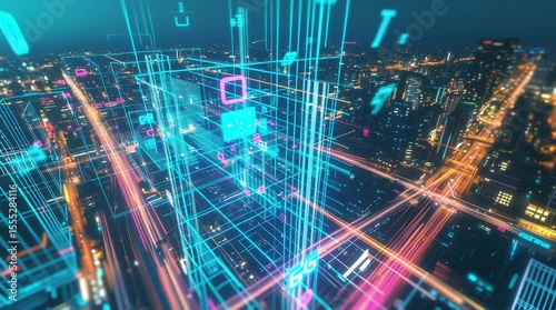 Futuristic Cellular Communication Tower Featuring Network Connections and Signal Waves of Data