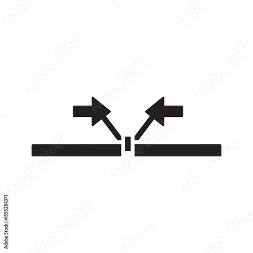 Leak sealant icon with a cracking surface and arrows showing repair for waterproof sealing and crack filling maintenance product vector solid glyph icon