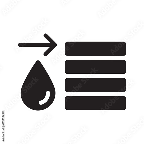 Water filtration icon with a drop entering layered material representing a purification system absorbent layers and a clean water filter vector solid glyph icon