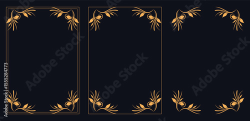 Corner frame, Set of vintage frames, Border design and golden components design for wedding invite, menus, certificates