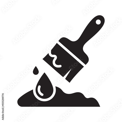 Paint brush icon with a liquid drop representing painting decorating home improvement and applying color or sealant to a surface vector solid glyph icon