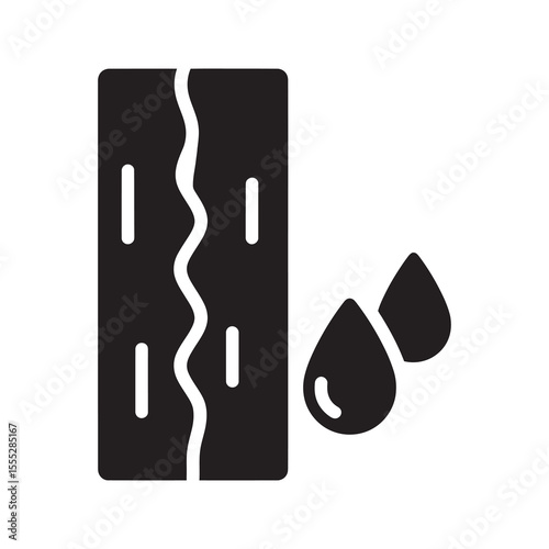 Water leak icon with liquid dripping from a cracked surface representing a plumbing problem damage or a structural failure vector solid glyph icon