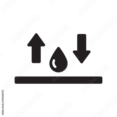Moisture exchange icon with a water drop and up down arrows for humidity control breathable material and climate regulation vector solid glyph icon