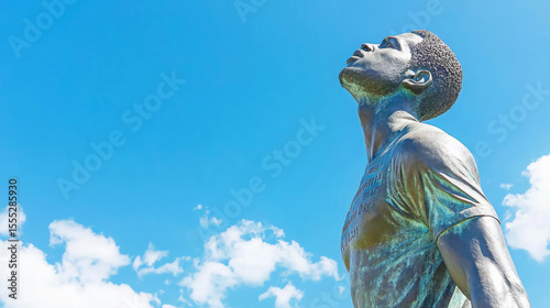 A statue of a man with a shirt that says 