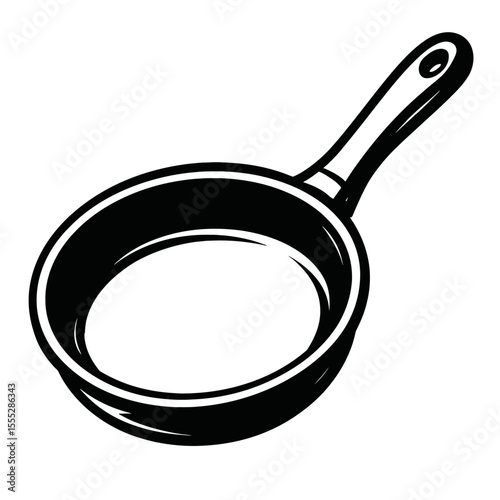 Classic Black and White Frying Pan Vector - Kitchen Cookware Icon