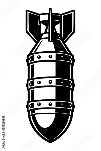 Vintage Style Black and White Bomb Vector Illustration - Military and Warfare Symbol