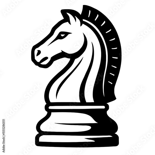 Classic Black and White Chess Knight Piece Vector - Strategy Game Icon