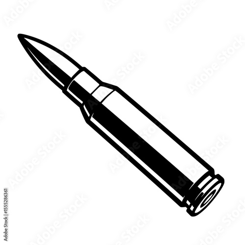 Classic Black and White Bullet Ammunition Vector - Weaponry and Military Illustration
