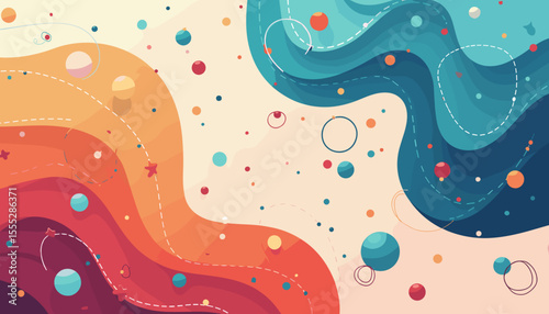 Colorful abstract wave pattern with circles and dots for creative design and artistic expression concep
