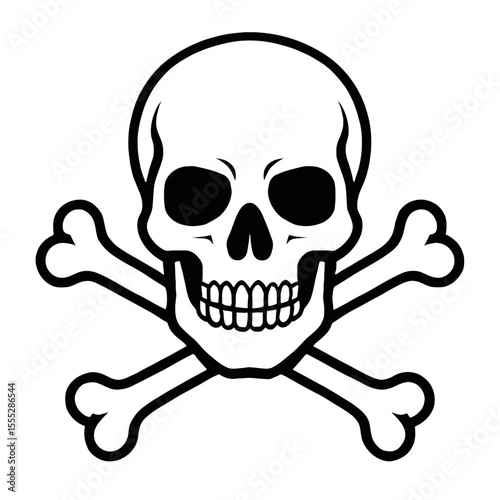 Classic Black and White Skull and Crossbones Warning Symbol Vector - Ideal for Danger and Poison Signs