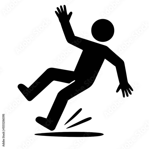 Black and White Slipping Man Warning Sign Vector - Caution for Wet Floors and Hazards