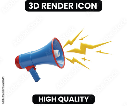 Dynamic 3D Megaphone Icon for Marketing & Announcements. A powerful visual for promotions, alerts, and breaking news. Perfect for campaigns needing a bold, energetic, and attention-grabbing design 