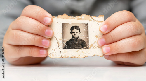 A child holds a picture of a man with a beard