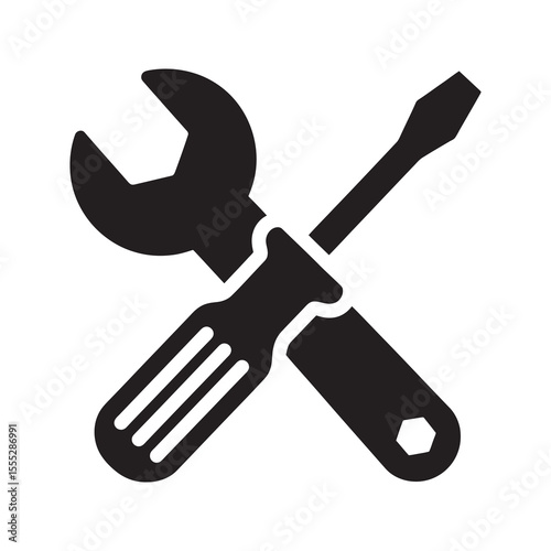 Configuration tools icon with wrench and screwdriver for system setup and assembly professional maintenance service and repair kit symbol vector solid glyph icon