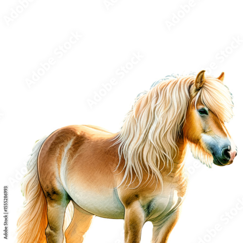 Majestic Horse Portrait: A regal horse stands proudly, its flowing mane and tail cascade elegantly, showcasing the beauty and strength of equine grace.