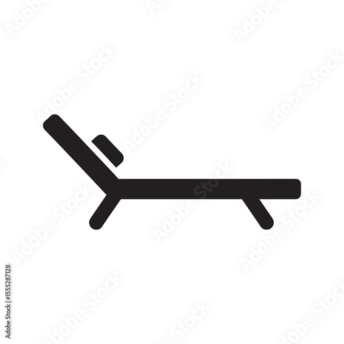 Deck chair icon for beach relaxation and summer vacation a sun lounger for rest and sunbathing on a holiday trip a piece of outdoor furniture vector solid glyph icon