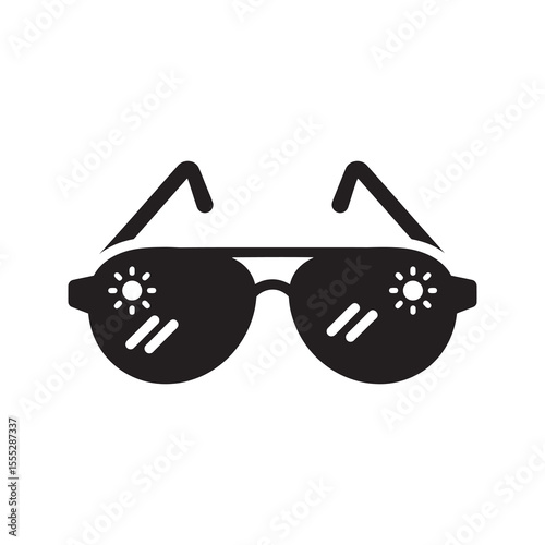 Sunglasses icon with sun reflection for eye protection and summer fashion eyewear for blocking uv light and reducing glare on a sunny day vector solid glyph icon