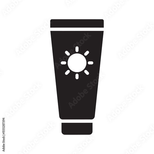 Sunscreen tube icon for sunblock lotion and skincare cream a cosmetic product for sun protection and moisturizing skin during summer vacation vector solid glyph icon