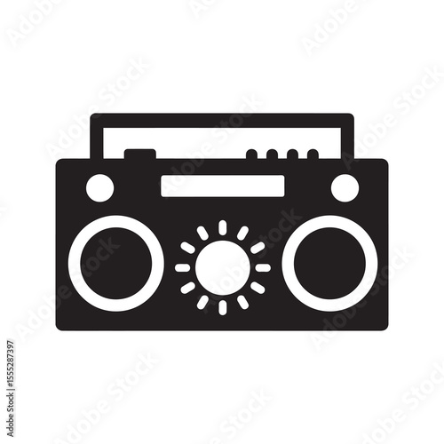 Boombox radio icon for retro music and audio entertainment a vintage cassette player for listening to sound and party music on the go great vector solid glyph icon