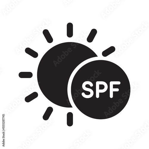 SPF protection icon for sun protection factor in sunscreen a symbol for skin care and uv defense rating in a cosmetic sunblock product vector solid glyph icon