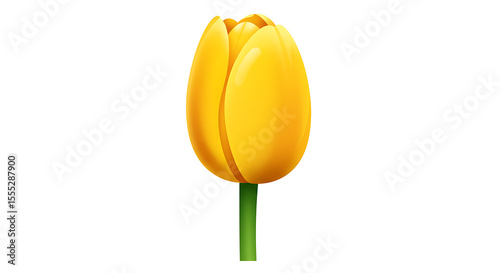  A yellow tulip with closed petals and a tall green stem, stylized emoji vector illustration.
