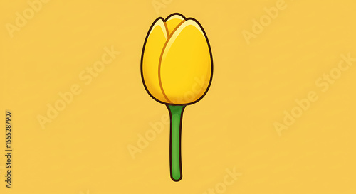  A yellow tulip with closed petals and a tall green stem, stylized emoji vector illustration.