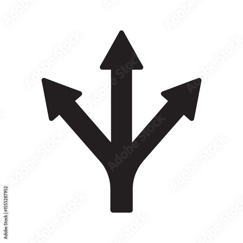 Direction choice icon with three way arrow a symbol for multiple options and alternative paths making a decision or navigating a junction vector solid glyph icon